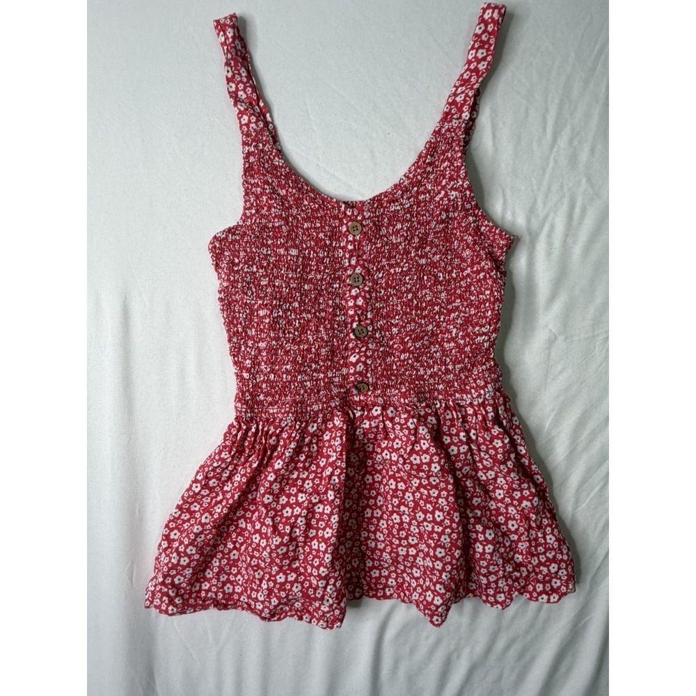 Japna‎ Womens Smocked Floral Babydoll Tank Top Size Small Red White